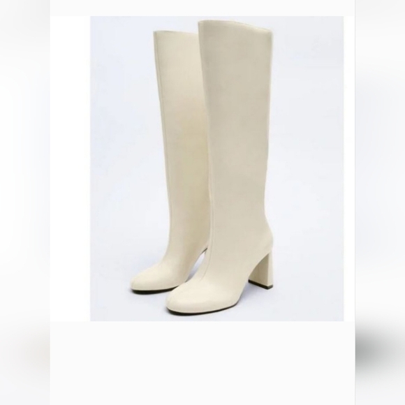 ZARA Leather Knee high boots in Bone. Size 6 - Picture 7 of 16